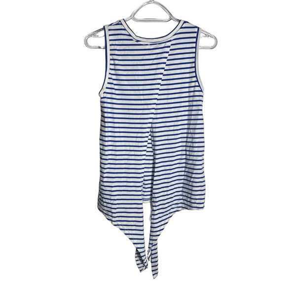 Good Luck Gem Open Back Tie Blue White Stripe Sleeveless Tank, Small - Picture 3 of 8